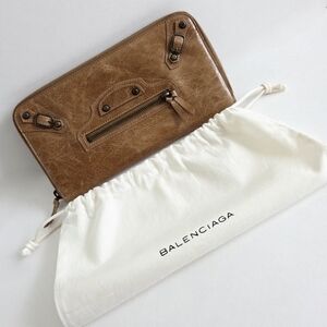 Balenciaga New Distressed Leather Zip Around Wallet Clutch With Dust Bag